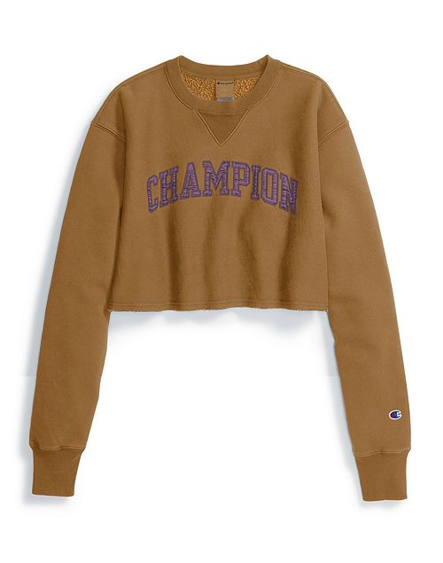 Women's Champion Life Reverse Weave Vintage Wash Cropped Crew Brown