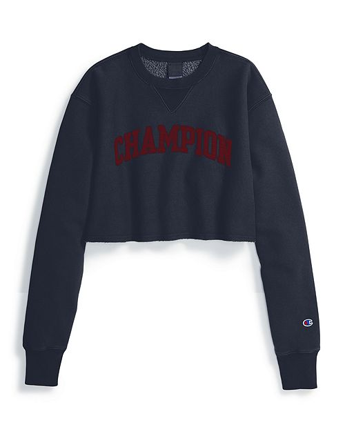 Women's Champion Life Reverse Weave Vintage Wash Cropped Crew Navy