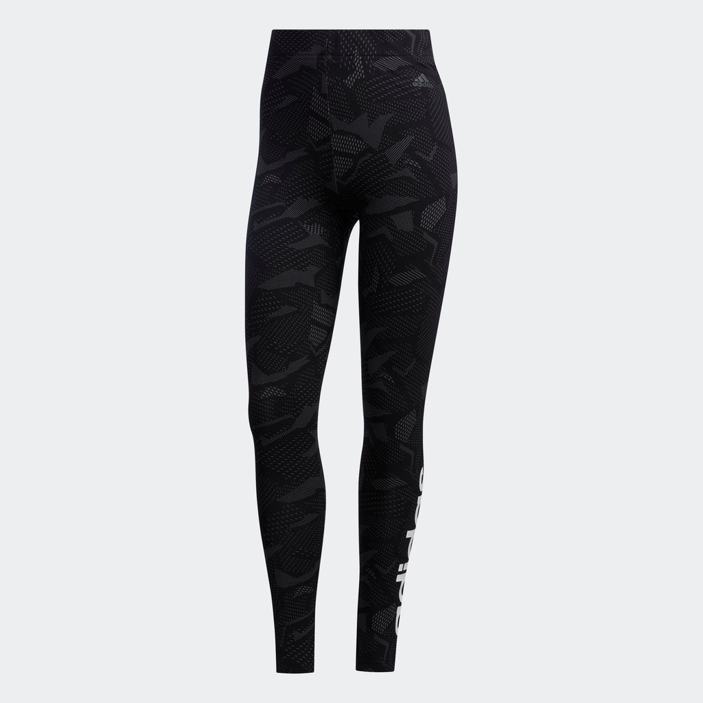 Women's adidas Essentials Allover Print Leggings Black GE1140 | Chicago City Sports | front view