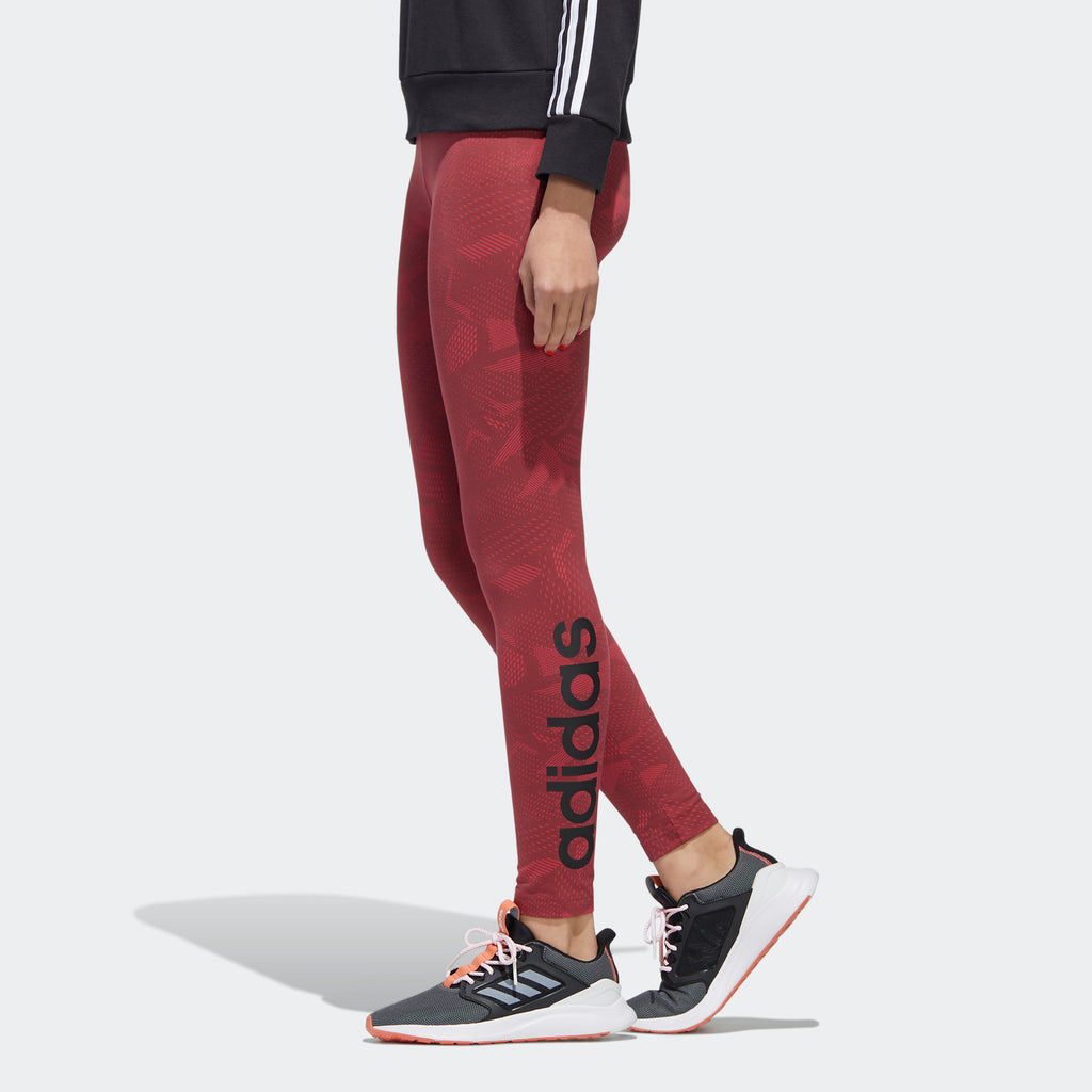 Women's adidas Essentials Allover Print Leggings Power Pink GE1141 | Chicago City Sports | side view on model