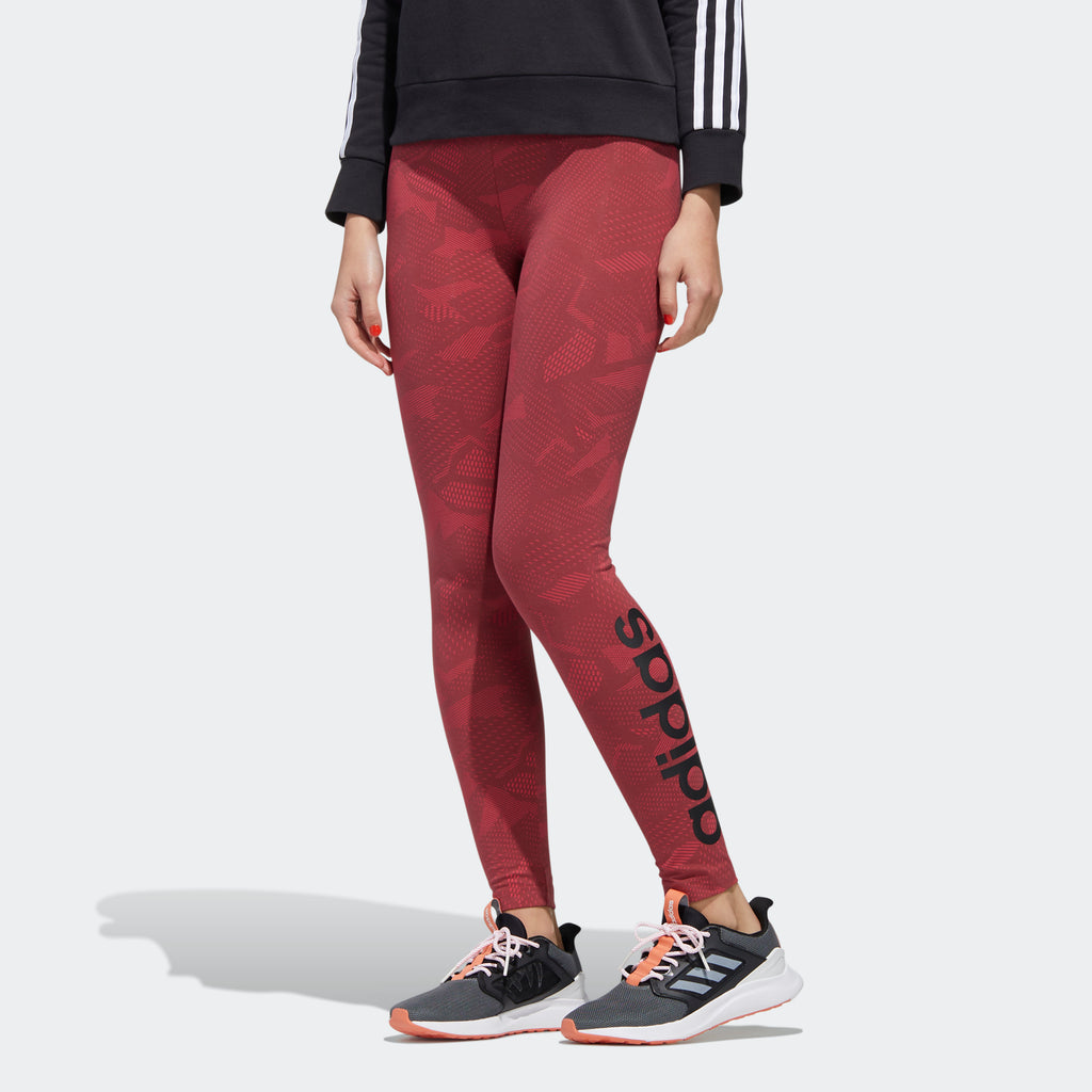 adidas Tights with Velvet Stripes and Trefoil Rivet - Burgundy
