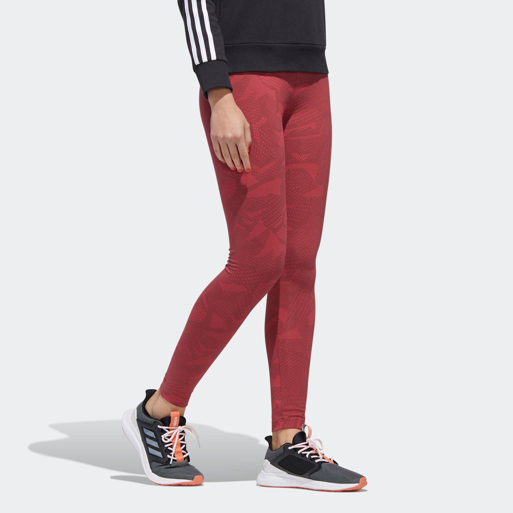 Women's adidas Essentials Allover Print Leggings Power Pink GE1141 | Chicago City Sports | angled view on model