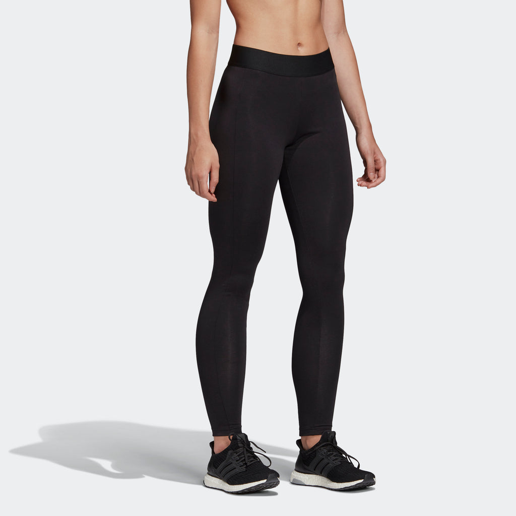 Women's adidas Essentials Stacked Logo Leggings Black FI4632 | Chicago City Sports | angled view on model
