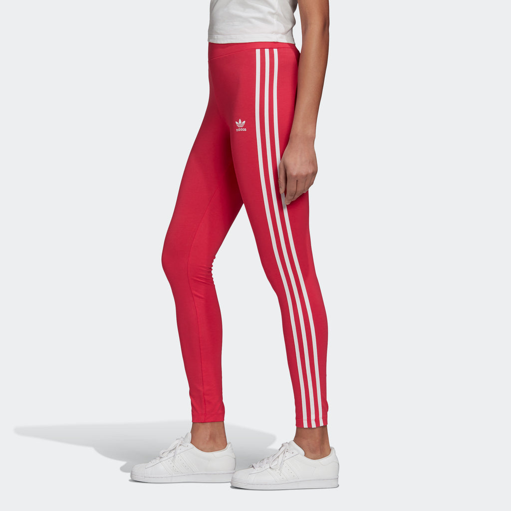 Women's adidas Originals Adicolor 3-Stripes Leggings Power Pink GD2369 | Chicago City Sports | side view on model