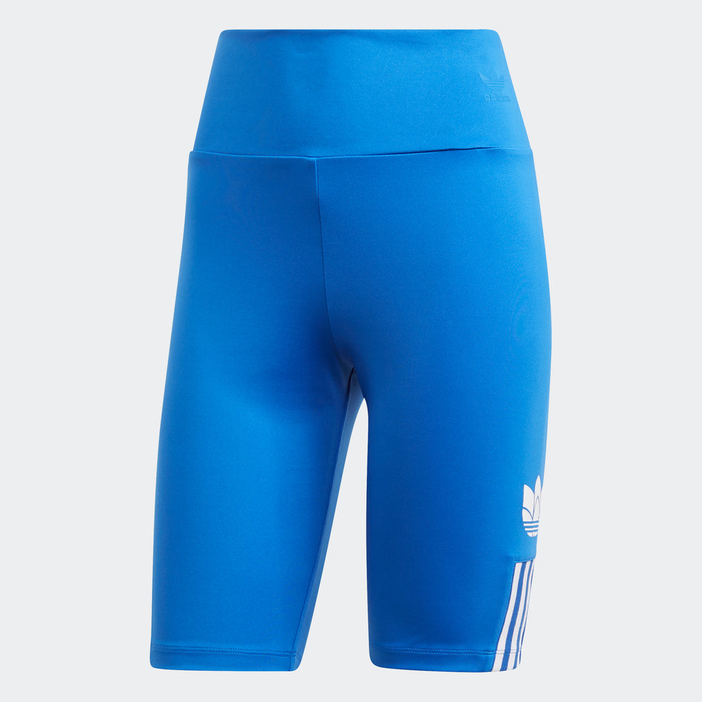 Women's adidas Originals Adicolor 3D Trefoil Biker Shorts Blue GM6765 | Chicago City Sports | front view
