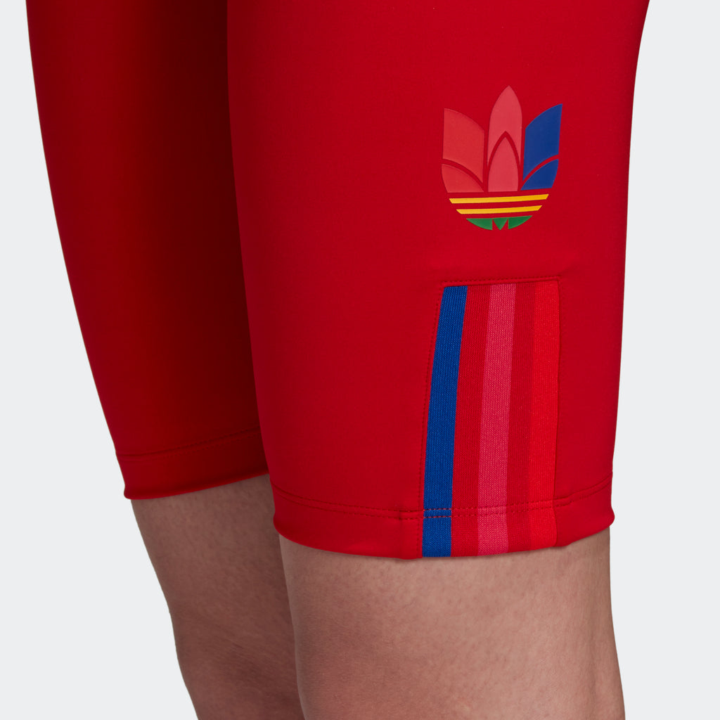 Women's adidas Originals Adicolor 3D Trefoil Biker Shorts Scarlet GD2323 | Chicago City Sports | logo view