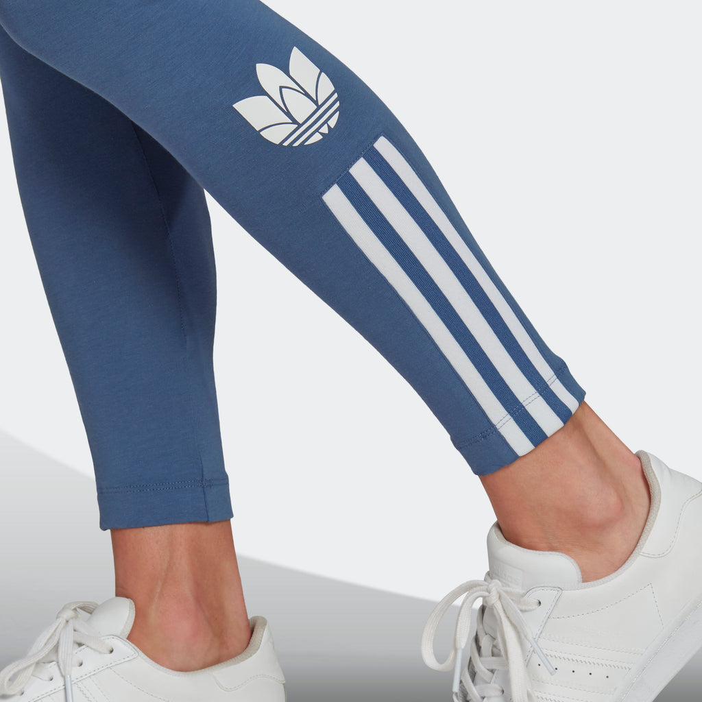 Women's adidas Adicolor 3D Trefoil Leggings Blue GT8462 | Chicago City Sports | 3D Trefoil & 3-Stripes view