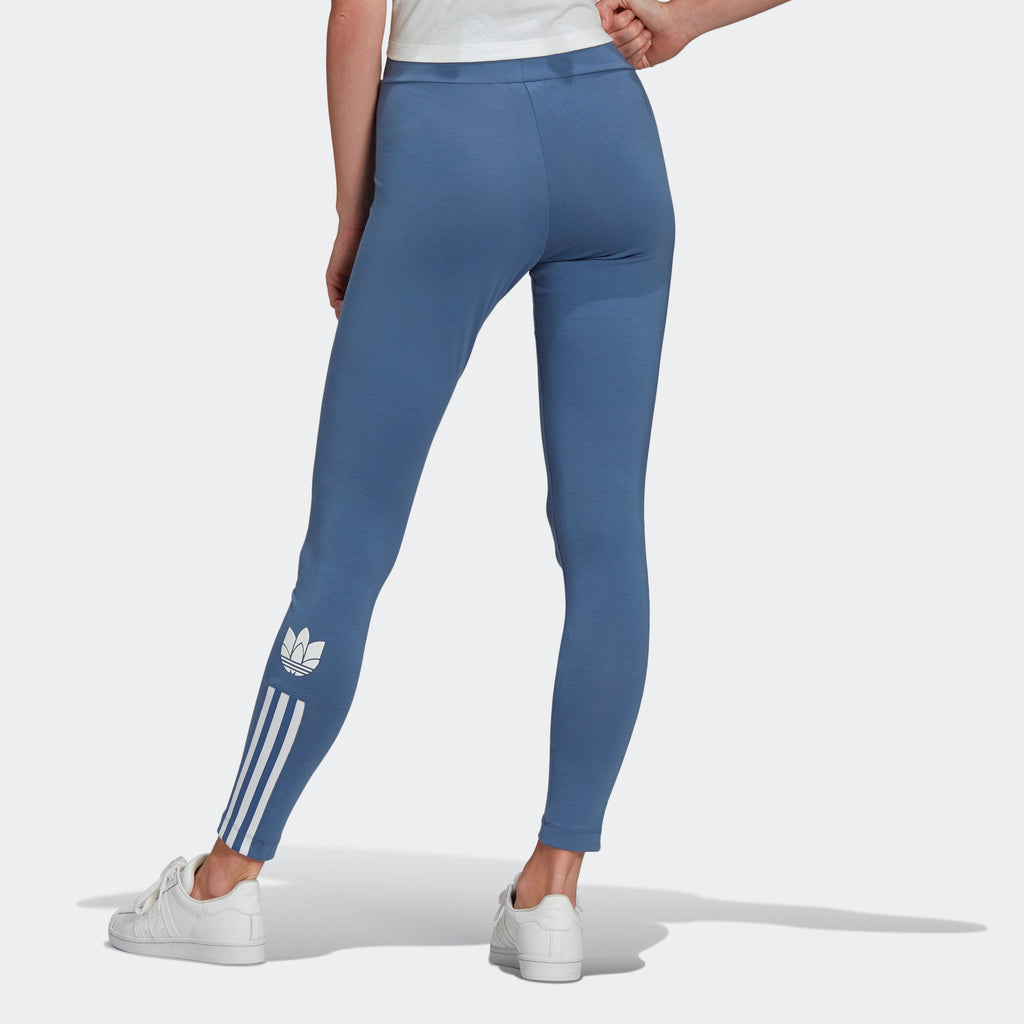 Women's adidas Adicolor 3D Trefoil Leggings Blue GT8462 | Chicago City Sports | rear view