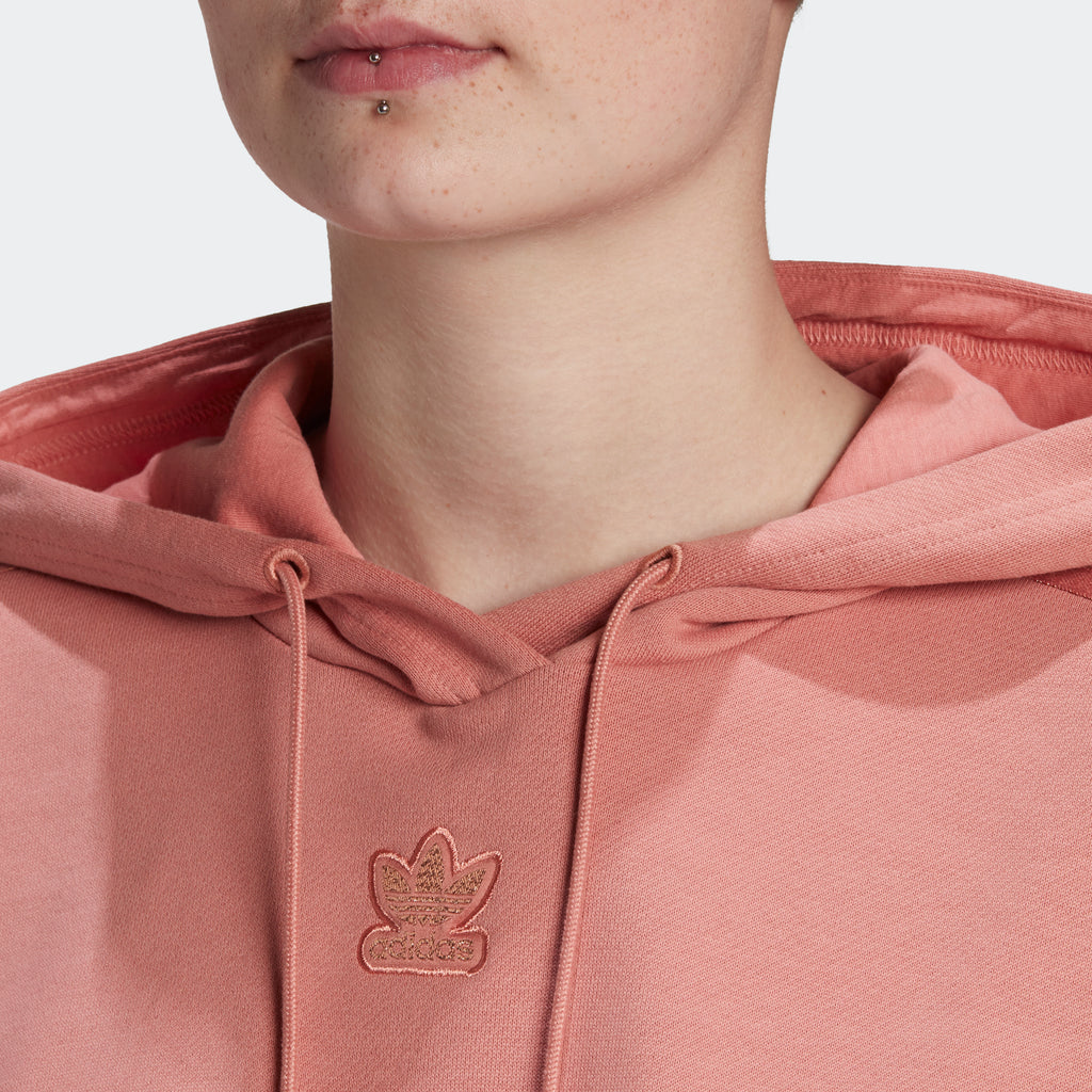 Women's adidas Originals Cropped Hoodie Ash Pink GM6691 | Chicago City Sports | collar view