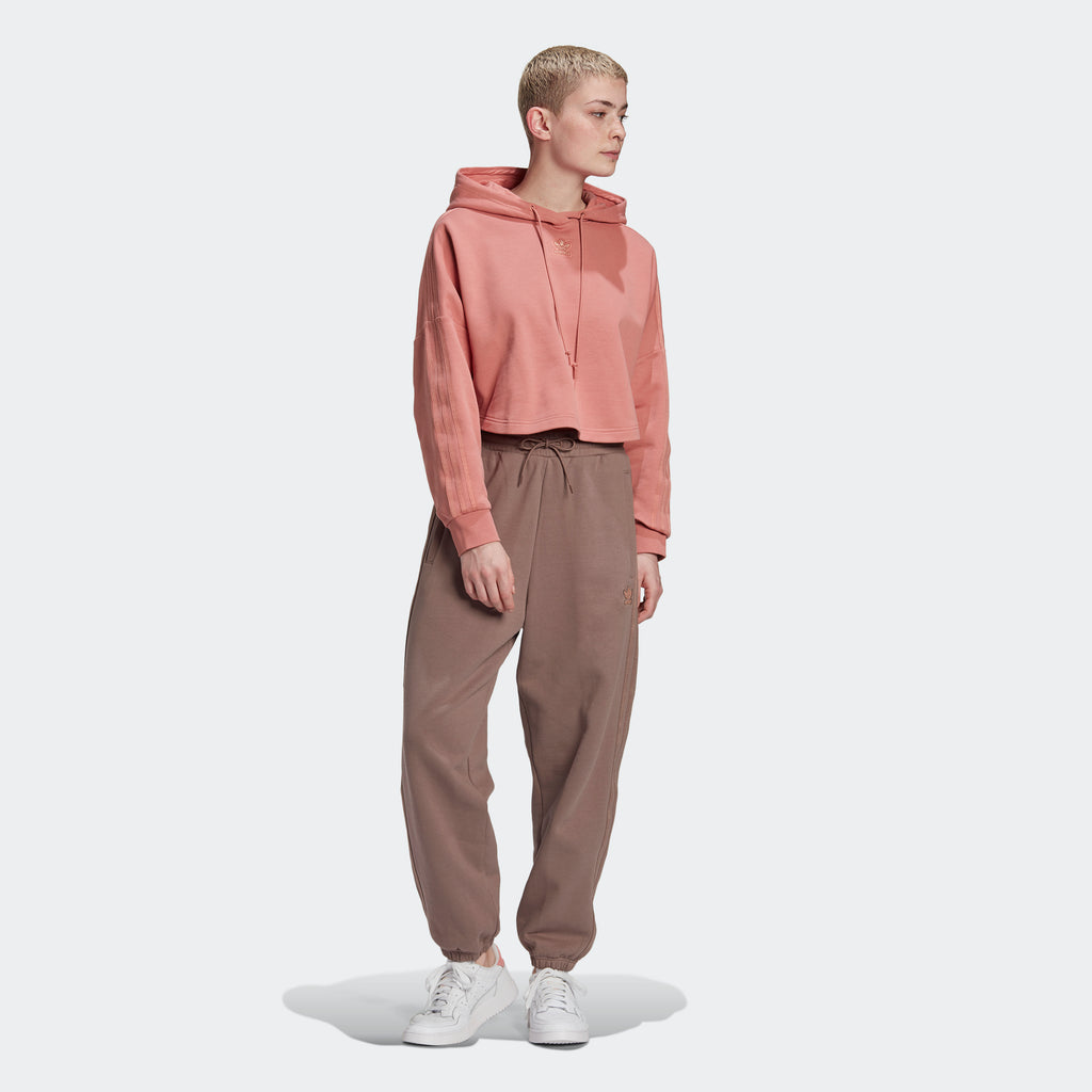 Women's adidas Originals Cropped Hoodie Ash Pink GM6691 | Chicago City Sports | on model view