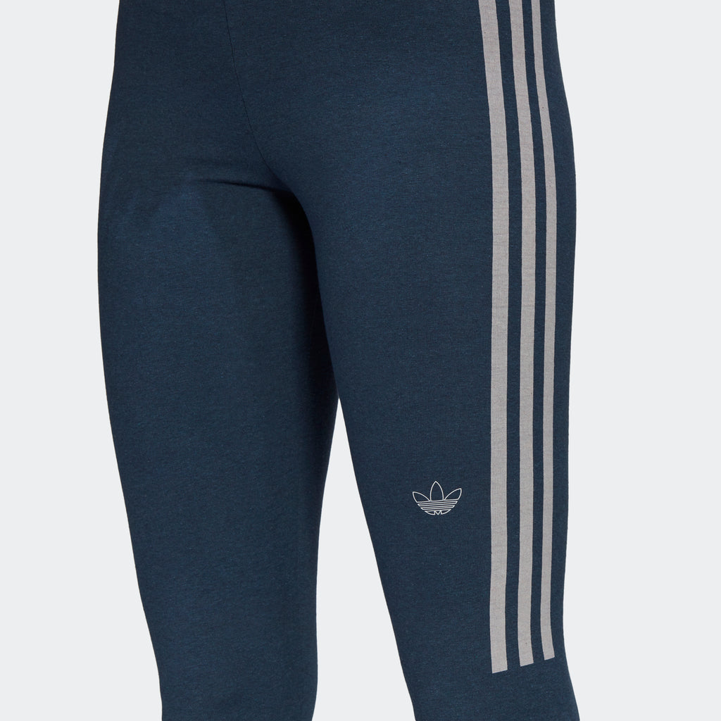 Women's adidas Fakten Leggings Crew Navy GN4400 | Chicago City Sports | 3-Stripes and Trefoil view on thigh