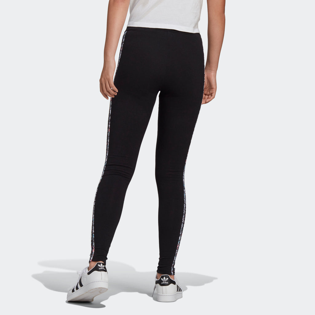 adidas Floral 3-Stripes Leggings Black GN3117 | Chicago City Sports | rear view on model