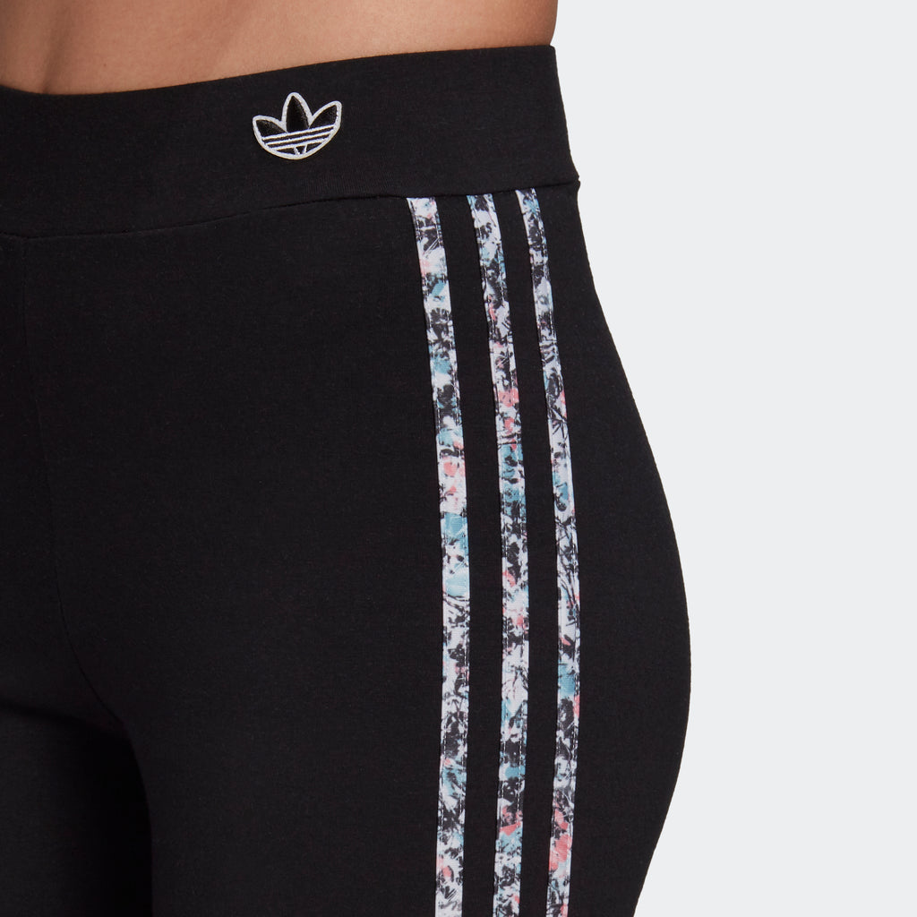 adidas Floral 3-Stripes Leggings Black GN3117 | Chicago City Sports | hip view on model