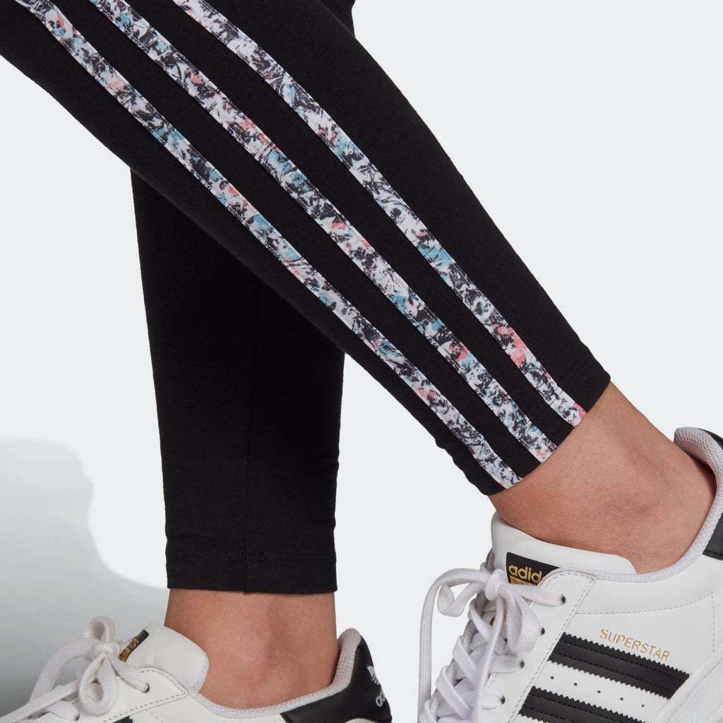 adidas Floral 3-Stripes Leggings Black GN3117 | Chicago City Sports | 3-Stripes around ankles