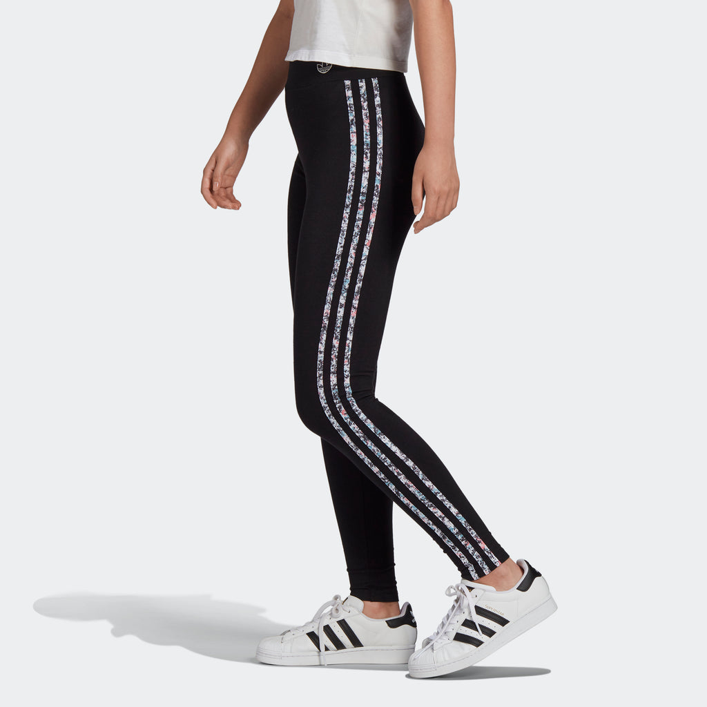 adidas Floral 3-Stripes Leggings Black GN3117 | Chicago City Sports | side view on model