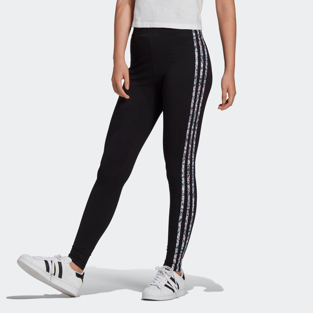 adidas Floral 3-Stripes Leggings Black GN3117 | Chicago City Sports | on model view