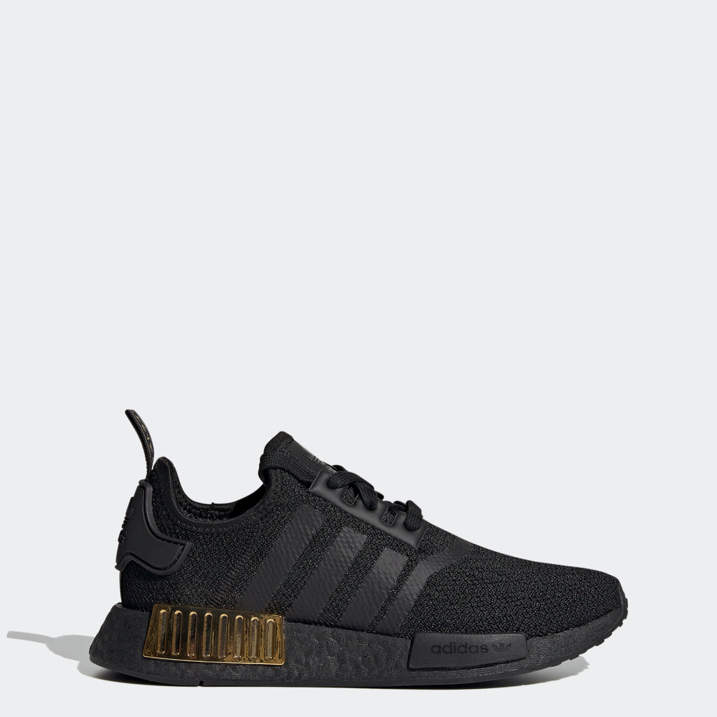 adidas NMD_R1 Shoes Black Gold Metallic FV1787 | Chicago City Sports | side view