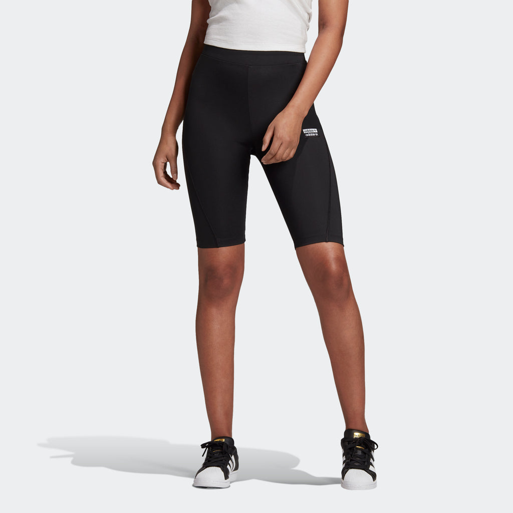 Women's adidas Originals R.Y.V. Biker Shorts Black GD3882 | Chicago City Sports | front view on model