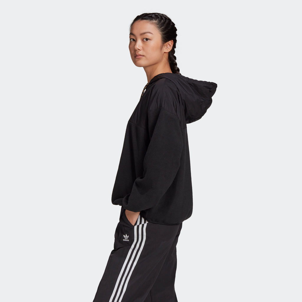 Women's adidas Originals R.Y.V. Hoodie Black GN4250 | Chicago City Sports | side view on model