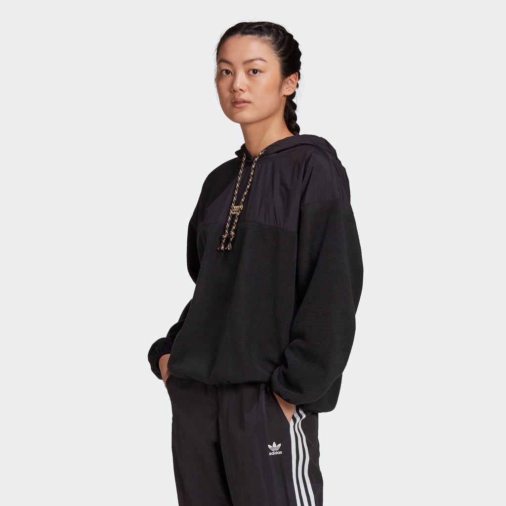 Women's adidas Originals R.Y.V. Hoodie Black GN4250 | Chicago City Sports | front view on model