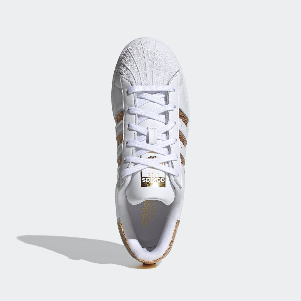Women's adidas Originals Superstar Shoes White Gold G55658 | Chicago City Sports | top view
