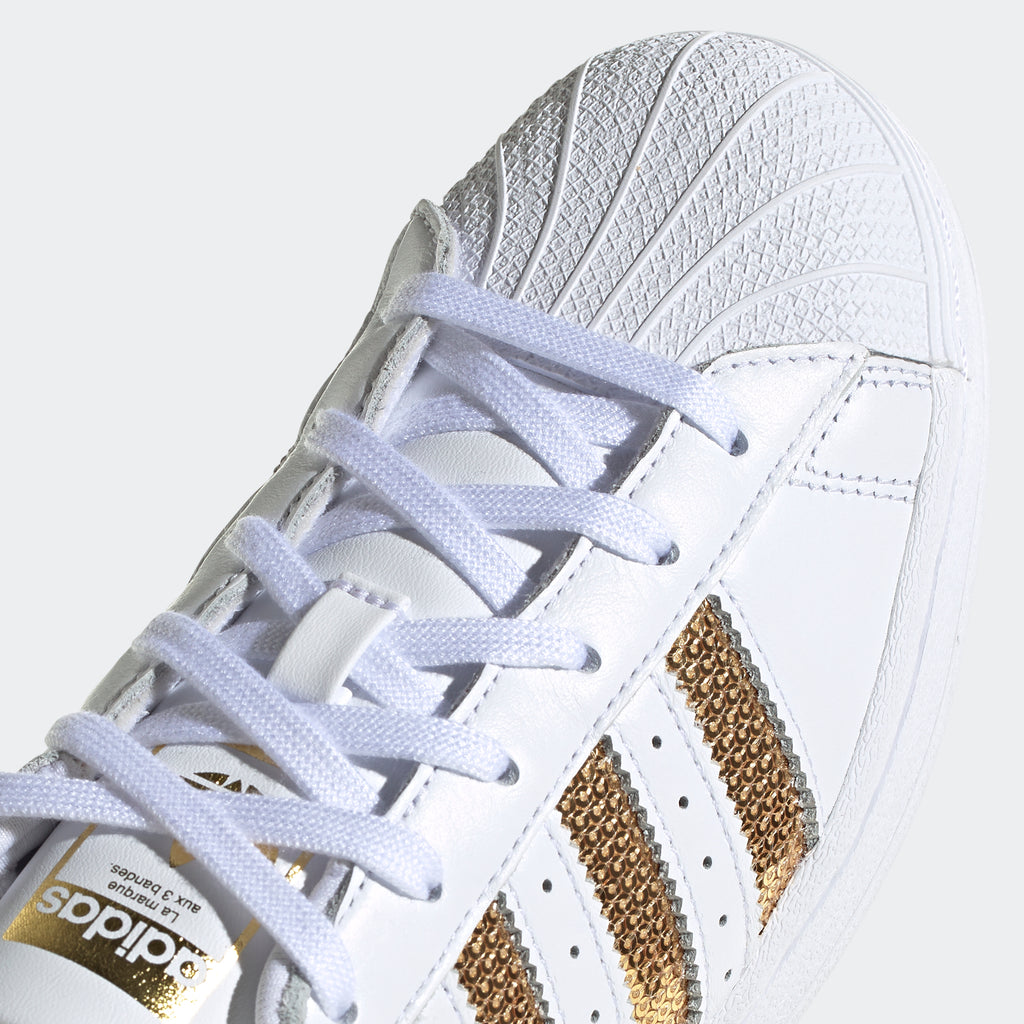 Women's adidas Originals Superstar Shoes White Gold G55658 | Chicago City Sports | toe area view