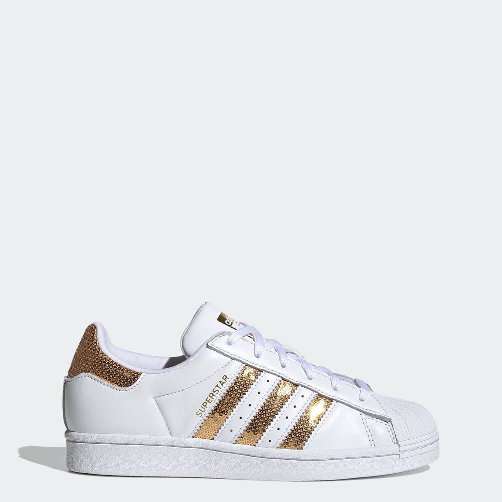 Women's adidas Originals Superstar Shoes White Gold G55658 | Chicago City Sports | side view