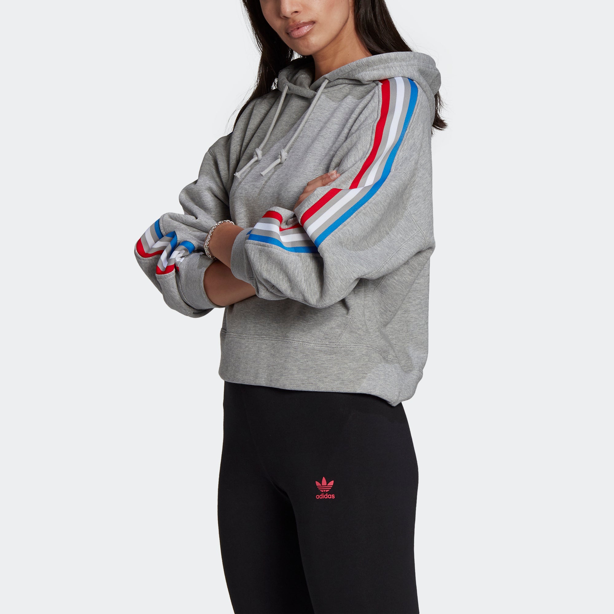 Women\'s adidas Tricolor Crop Hoodie Chicago GN2855 Sports | Grey City