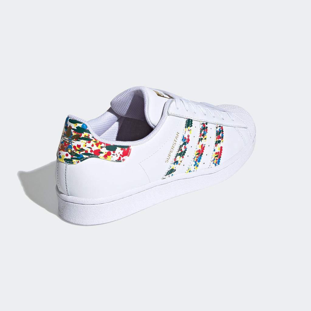 Men's adidas Superstar Shoes White Splatter FX5540 | Chicago City Sports | rear angled view