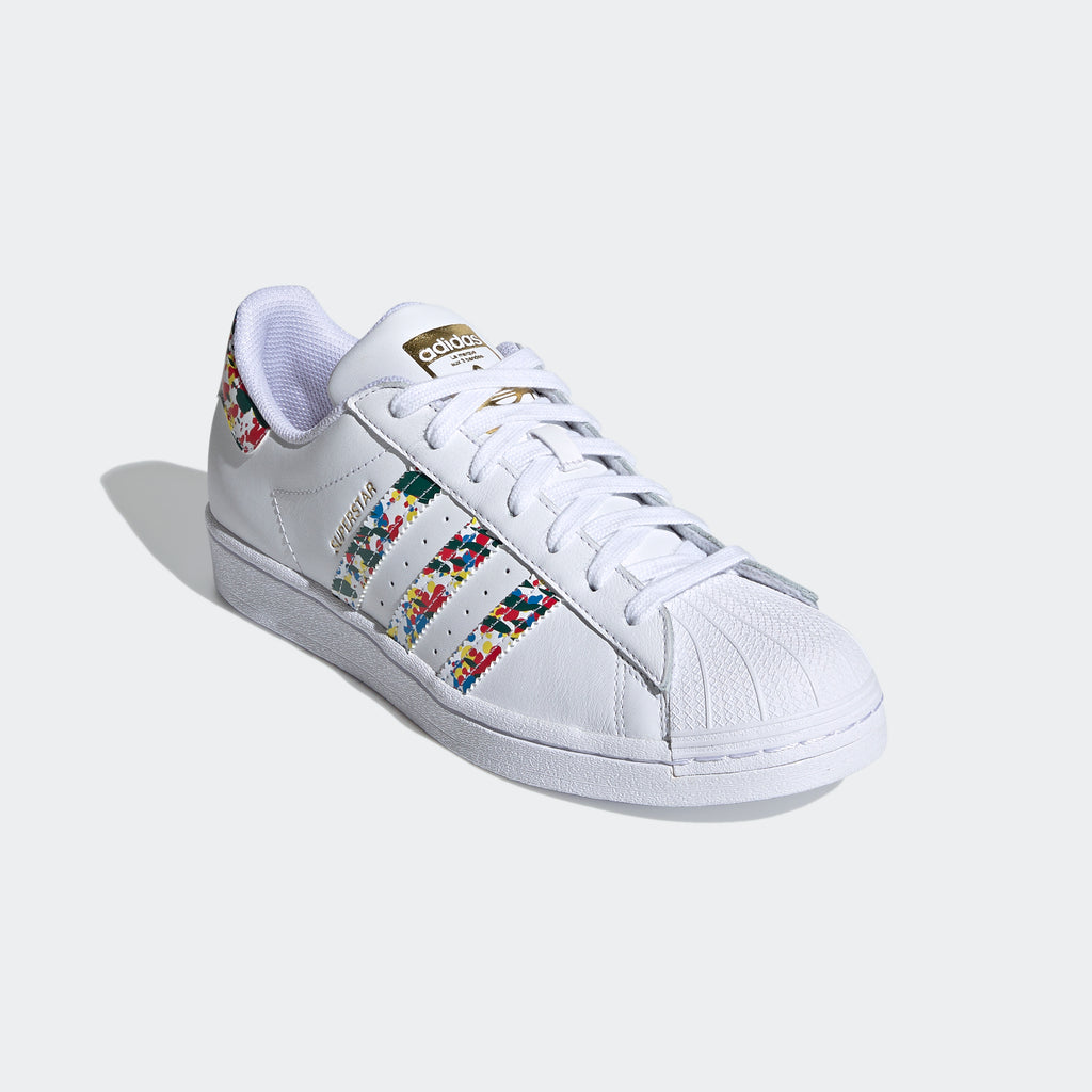 Men's adidas Superstar Shoes White Splatter FX5540 | Chicago City Sports | angled view