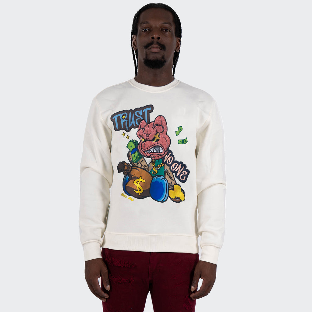 Men's TWO MILL TWENTY "Trust No One" Graphic Embroidered Sweatshirt Off White