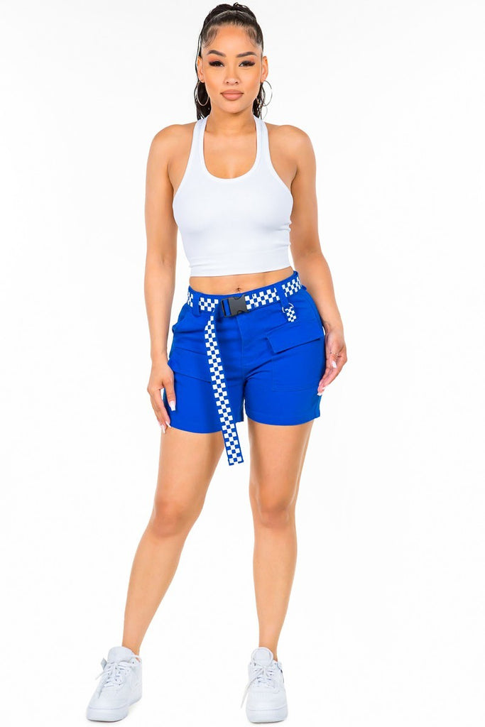 Women's American Bazi Cargo Belted Shorts Blue