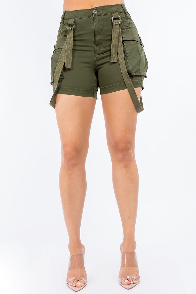 Women's American Bazi Suspender Cargo Shorts Olive