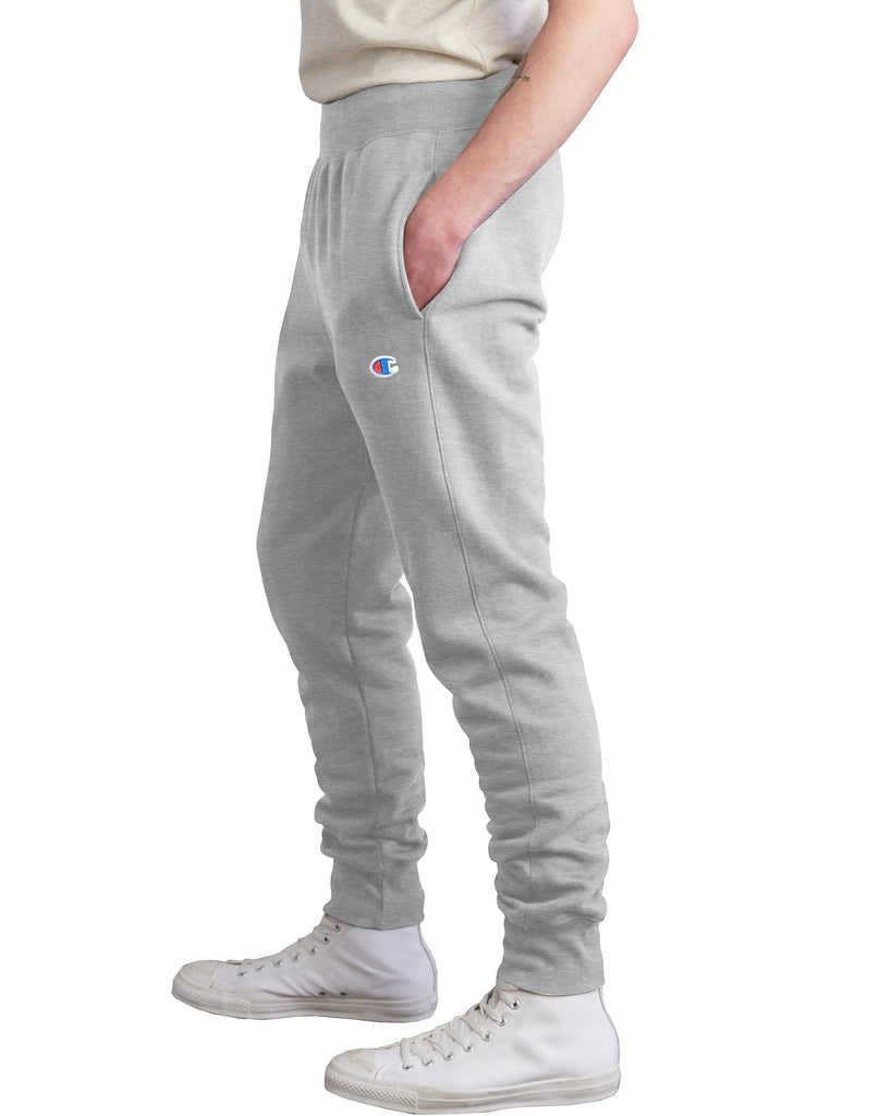 Men's Champion Reverse Weave Trim Joggers Oxford Grey (SKU GF01Y061461IC) | Chicago City Sports | side view on model