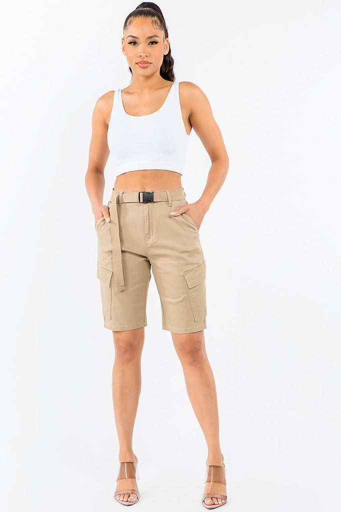 Women's American Bazi Cargo Belted Shorts Khaki