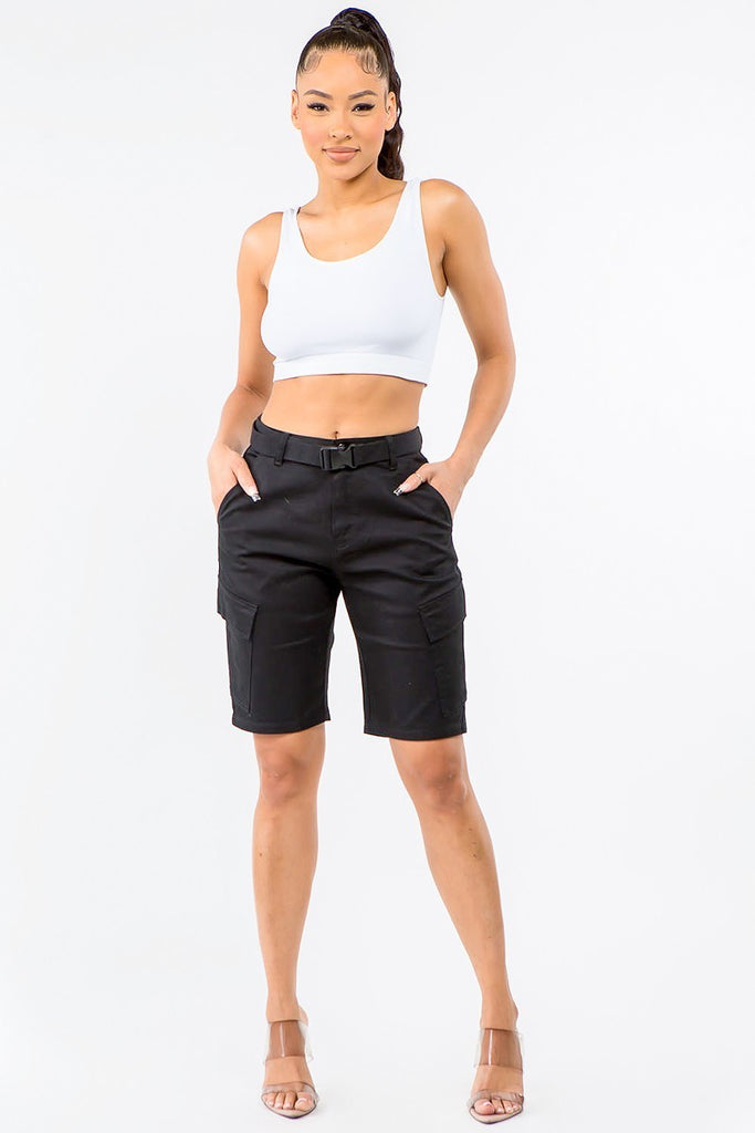 Women's American Bazi Cargo Belted Shorts Black